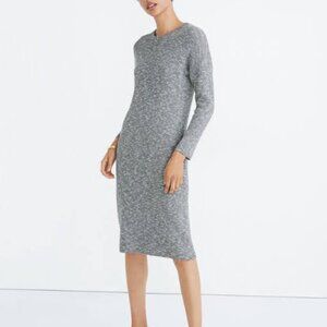 Madewell Drop Shoulder Knit Sweater Midi Dress XS Marled Storm Gray NWT